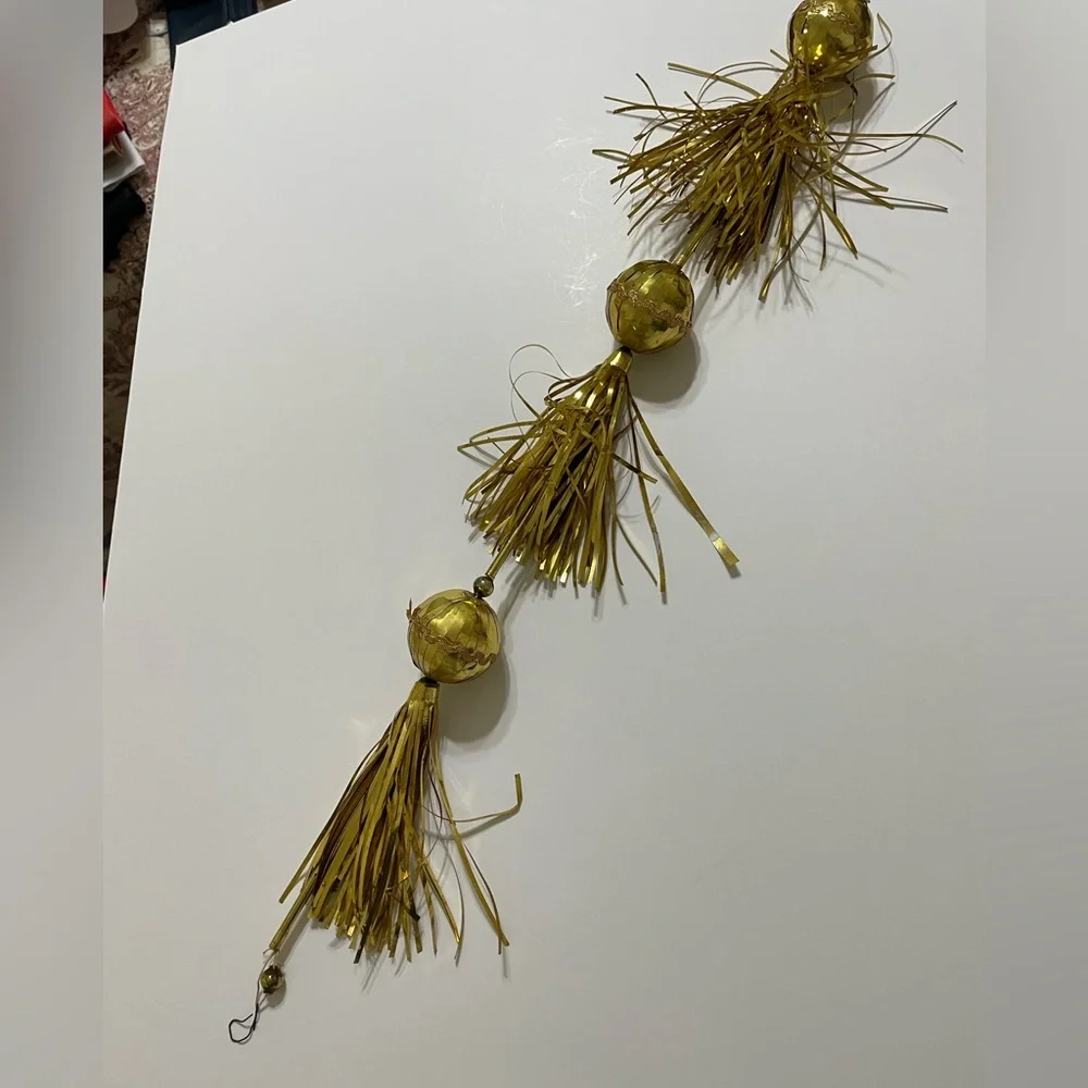 Vintage MCM Gold Tinsel Garland Glass Beads Styrofoam Covered Balls Made Japan